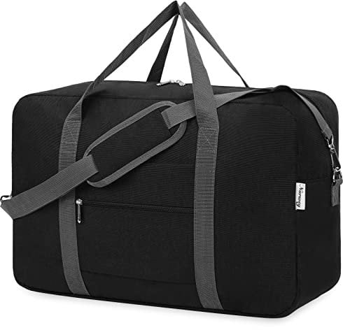 Narwey Handgepäck Tasche für Flugzeug Faltbare Reisetasche Damen Weekender Bag Sporttasche Damen Herren Handgepäck Koffer Groß 40L(Schwarz)