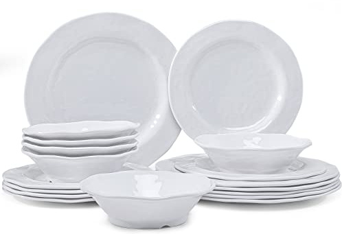 LEHAHA Basic White Melamine Dinnerware Sets, 18 Piece melamine dishes set, Service for 6, Plates and Bowls Sets Great for Indoor and Outdoor Use, Dishwasher safe…
