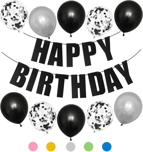 Happy Birthday Girlande,Geburtstagsdeko Schwarz Silber,Birthday Decorations,Luftballons Geburtstag,Girlande geburtstag,Party Deko geburtstag,happy birthday Deko,Konfetti Luftballons
