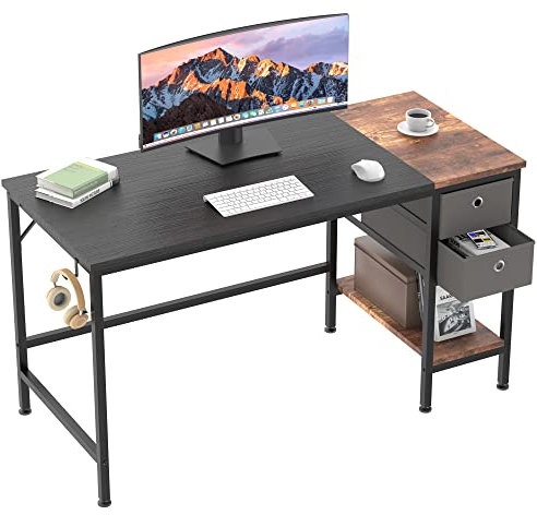 HOMIDEC Schreibtisch, Computertisch mit 2 Schubladen und Kopfhörer Halter, Pc Tisch Bürotisch Holz Officetisch fürs Büro, Wohnzimmer, Home, Office, 120 x 50 x75cm