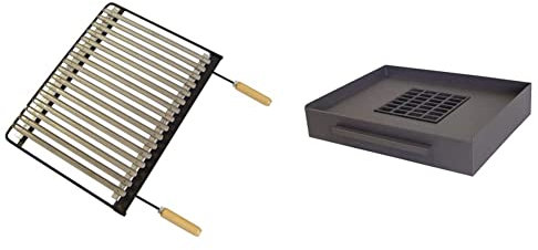 Imex El Zorro 71625 - Parrilla para barbacoa, inox, 60 x 41 cm & Imex El Zorro Cajón barbacoa para obra, 52 x 40 x 10 cm, GRIS FORJA, 71413