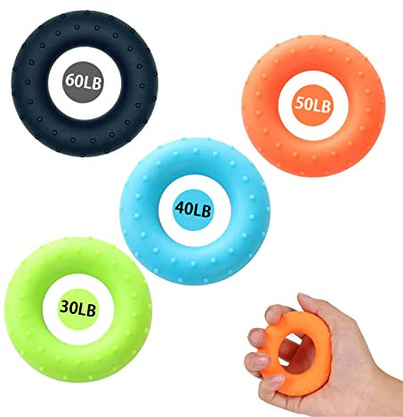 Lot de 4 entraîneurs d'avant-bras, de main, de doigts, de 30 à 60 lb, pour avant-bras, doigts et bras, anneaux en silicone pour entraînement musculaire, sport, escalade, fitness