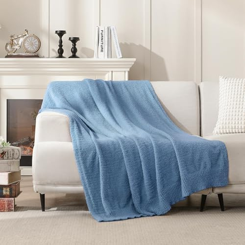 Jooja, kuschelige Strick-Wohndecke – dekorative Bouclé-Decke, weiche Flauschige Decke für Sofa, Bett oder Damen, 127 x 152 cm, blaugrau