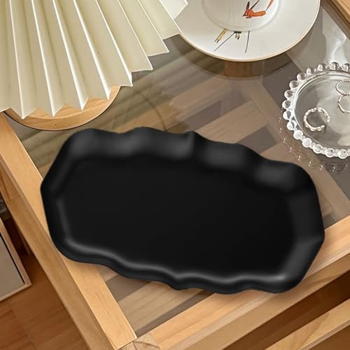 Buer Homie key tray for hallways, rectangle candle tray for bedroom, small mens trinket trays decorative accessories for bathroom, serving tray for kitchen (Black)