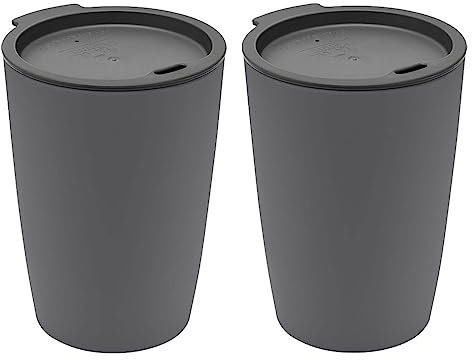 Magu 2er Set Natur-Design Trinkbecher Coffee to Go Anthrazit ca. 310 ml aus einem Polymer aus natürlichen Materialien Mehrwegbecher Kaffeebecher