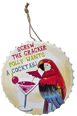 Polly Wants a Cocktail Parrot - Bottle Cap Shaped Metal Sign