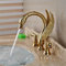 Robinet de luxe en forme de cygne doré poli large 3 trous 2 poignées installation de pont lavabo mitigeur salle de bain robinet
