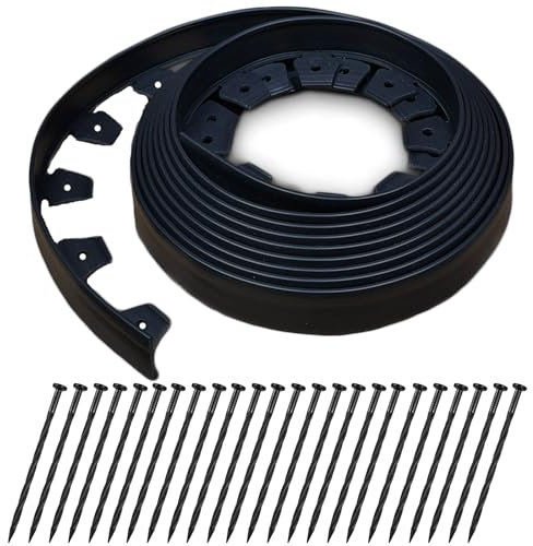 DasTior Bordure de jardin de 12,2 m, bordure de paysage avec 40 pointes de paysage, bordure de pavé, 5,1 cm de haut, planche de terrasse noire