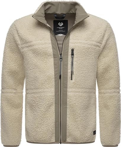 Ragwear Herren Fleecejacke Kurze Teddyfleece-Jacke warm mit hohem Kragen Noory Ecru Gr. XL