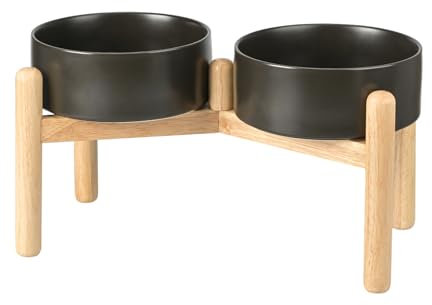 SPUNKYJUNKY Gamelle en céramique pour Chien, gamelle surélevée, gamelle d'eau avec Support en Bambou pour Chiens de Taille Moyenne et Grande (1800 ML, Noir)