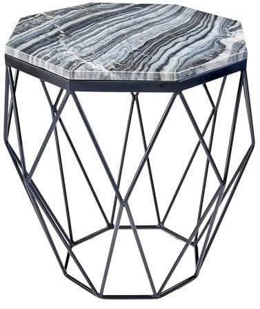 Riess Ambiente Abstrakter Beistelltisch Diamond - 50cm - grau - Marmor schwarz Metall Couchtisch Nachttisch Ablage Ablagetisch WohnzimmertischHandmade