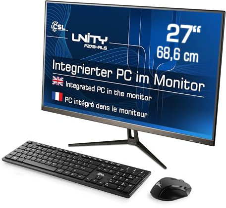 All-in-One-PC CSL Unity F27B-ALS, 68,58 cm (27 Zoll, 1920x1080 Full HD) - Leistungsstarker AIO (Intel N200 CPU 4x3700 MHz, 1000 GB SSD, 32 GB DDR4-RAM, Windows 11 Pro), schwarz