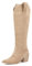 wetkiss Kniehohe Cowboy-Cowgirl-Stiefel für Damen, mit einzigartiger Stickerei, seitlichem Reißverschluss und klobigem Absatz-Design, D-apricot, 38.5 EU