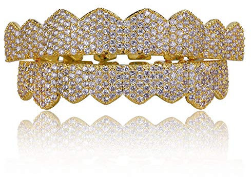 Diamond Gold Grillz Hip Hop Vergoldet Grillz Top Bottom Gold Zähne Grillz Diamant Silber Grillz Gold Zähne Grillz Grillz Vampirzähne, Medium, Nicht-Edelmetall, Zirkonia