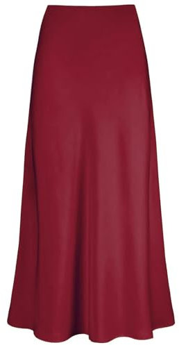 Genfien Falda Larga de Satén para Mujer Faldas para Mujer Cintura Alta Elegante Falda de Seda con Cremallera Faldas de Fiesta Verano