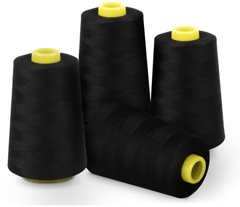 100% Polyester Overlockgarn Schwarz Nähgarn 4 Konen 5000 Yard, Overlock konen Garn Bastelmaterialien für Nähmaschine
