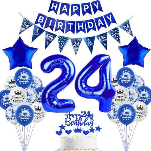 deko 24. Geburtstag Dekoration,Dunkelblau Tortendeko Geburtstag 24 Jahre mann Party Deko 24 frauen ,luftballons 24.frau,blau Geburtstagsdeko 24 Jahre Männer ballon