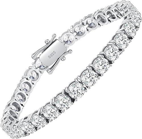 Wm Wonder Mojo Moissanite Tennis Bracelet,10.5-14 Carats Lab Grown Diamond Tennis Bracelet for Women 18k White Gold Plated 925 Sterling Silver Men's Bracelet 3-4mm D Color VVS1 Round Cut Moissanite