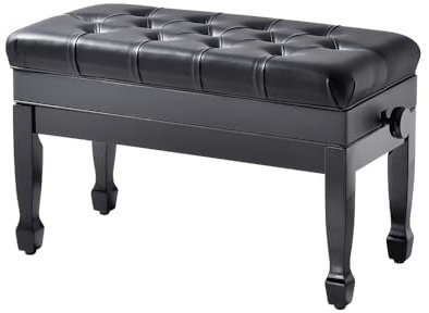 FILISITE Adjustable Duet Piano Bench with Storage, Heavy Duty Solid Wood Double Piano Stool Keyboard Bench Seat with PU Leather Padded Cushion (Black)