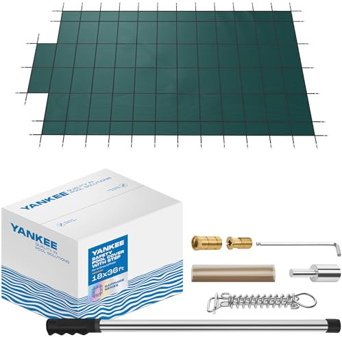 Yankee Pool Cover di sicurezza per piscina interrata – Set completo con rete di sicurezza per piscina e strumenti di installazione, copertura di sicurezza per piscina ultra densa, con ancoraggi,