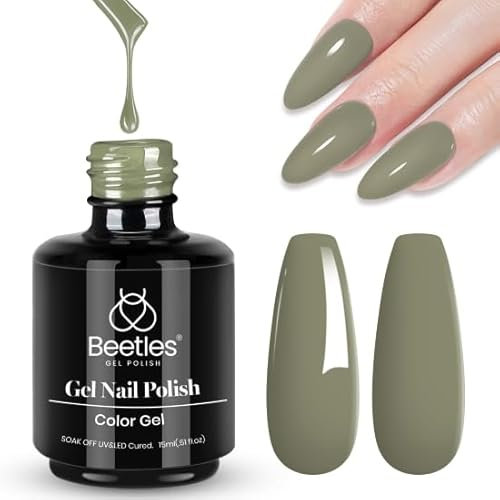 beetles Green Gel Nail Polish, 15ML Light Cecilia Sage Green Colour Soak Off UV Gel Polish Nail Art Manicure Salon DIY Nail Design Decoration at Home Gift for Girls-CL137