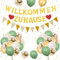 Willkommen Zuhause Welcome Home Deko, Herzlich Willkommen Girlande Willkommen Zurück Set mit Willkommen Zuhause Banner Grün Gold Luftballons für Welcome Back Welcome Baby Geburt Familie Dekorations
