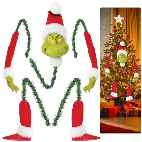 YANGUN 5 Pcs/Set Grinch Christmas Tree Decoration, Grinchs Tree Topper, Grinch Christmas Tree Decorations, Grinch Christmas Decorations for Home Office Christmas Tree Decor