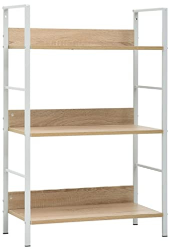 puraday Bücherregal Wohnzimmer 3 Regalböden Eiche 60x27,6x90,5cm DVD-Regale Holzwerkstoff Metall Massivholz Arbeitszimmer Möbel Büro-Regale Zimmermöbel Regal Metall Lagerregal Holz Schmal