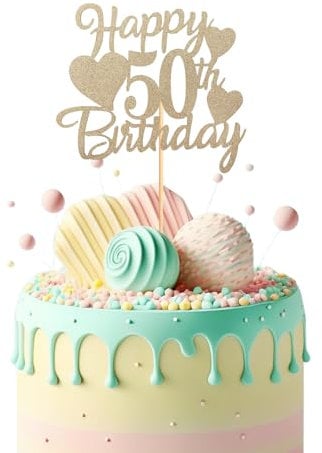 Bliceon Rose Gold Happy 50th Birthday Cake Topper, Glitter Happy 50 Cupcake Topper, Happy 50th Birthday Cake Toppers for Women Themed Party