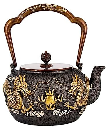 MCLIUJIA Teiera da Fornello 43.9oz/1.3L Teiera Senza Rivestimento Teiera in Ghisa Drago Teiere Giapponesi Bollitore per Cucina Domestica Ristorante Bollitore per tè
