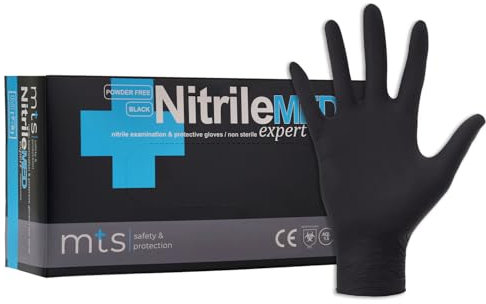 MTS Safety & Protection Einweghandschuhe XL - 100 Stück/Box Nitrilhandschuhe Schwarz Handschuhe Nitril - Einmalhandschuhe Puderfreie & Latexfreie Gummihandschuhe (XL, Schwarz, 100 Stück)