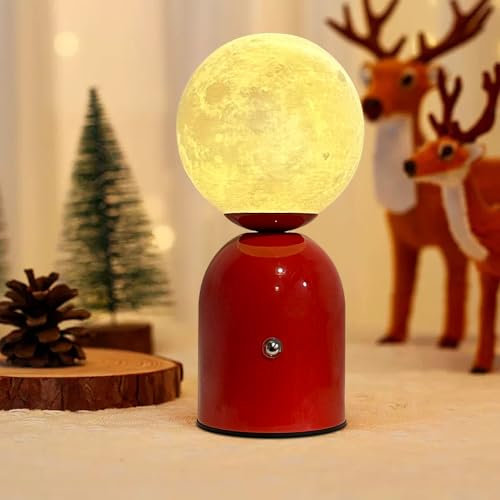 MUCHER Moon Lamp Rechargeable Battery Operated Bedside Table Lamp 3 Colors Touch Control Cordless LED Lamp for Home Weddings Parties (Red)