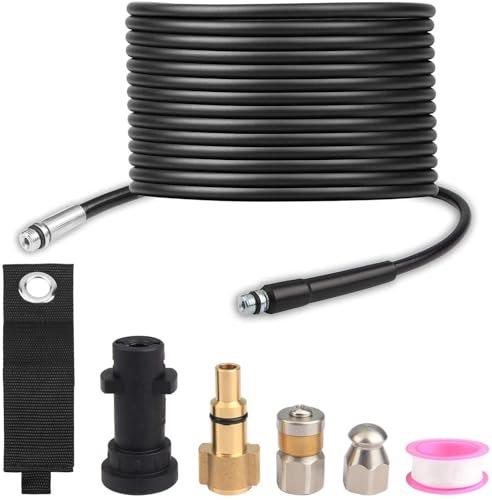 MATXREE Kit di pulizia per tubo di scarico ad alta pressione da 15 m, con ugello a getto e ugello rotante, kit per idropulitrice Karcher serie K2 K3 K4 K5 K6 K7 e idropulitrice Lavor, 180 bar