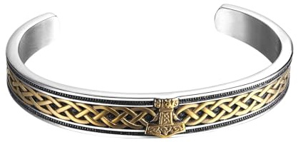 Flonge Viking Bangles Cuff Bracelet: Nordic Celtic Stainless Steel Bracelet with Runes Amulet Jewelry Gift for Men