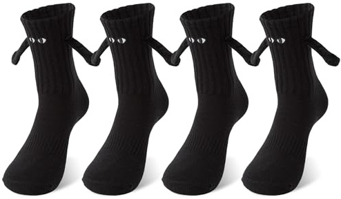 Yawlsow 2 Paar Lustige Magnetische Pärchen Socken 3D Puppen Design Unisex | Süße Hände Halten Funktion Bequeme Atmungsaktive Baumwolle Einheitsgröße Witzige Originelle Geschenkidee für Valentinstag