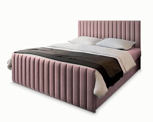 Masseno Boxspringbett Arion 160x200 cm Komplett-Set mit Matratze und Topper, Polsterbett mit Zwei Bettkästen -Rosa, Kronos 27