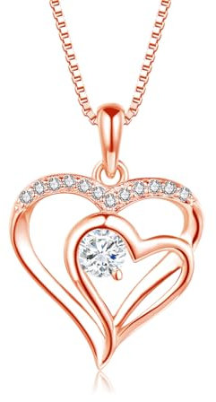 Loutade Kette Rose Gold Damen, 925 Sterling Silber Herz Halskette mit 5A Cubic Zirkonia, 45+5cm Silberkette mit Forever Love Herz Anhänger, Silber Halskette Geschenk für Frauen Mama zum Muttertag
