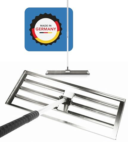 ID33® Rasenrechen aus Edelstahl (90 x 34 cm) – Ohne Stiel – Perfekt Ebener Rasen – Mühelose Rasenpflege – Nivellierrechen, Rasenkamm – Made in Germany