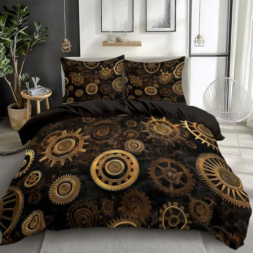 XCQHZYQ Bettwäsche-Set 135x200 cm Retro-Metallgetriebe 3D Bettbezug Bettwäsche Polyester Baumwolle Weiche Wendebettwäsche für Teen Kinder Einzelbett Modern Bettbezüge