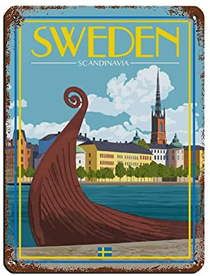 KZIWQ Vintage Travel Poster Sweden Stockholm Tin Sign Vintage Metal Pub Club Cafe Bar Home Wall Art Decoration Poster Retro 30x40cm