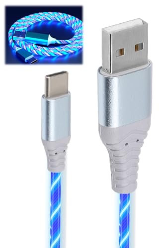 USB C Charger Cable Support Data Transmission 2M 60W Type C Cable Fast Charging Light Up Lead Braided USB A to USB C for Samsung Galaxy S24 S23 Note 10 Huawei P9 Pixel 7 iPad Switch PS5 Etc,Blue
