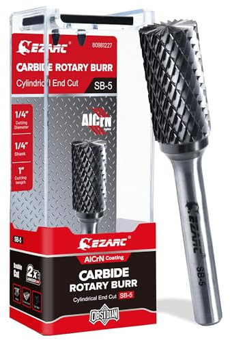 EZARC AlCrN Hartmetall Frässtift SB-5 Doppelschnitt, 1/4 Schaft, Metall | SB-5 Zylinderschliff, AlCrN-Beschichtung, 2X Lebensdauer, YG6-Wolframkarbid 90 HRA, 25 mm Schnittlänge, für Edelstahl