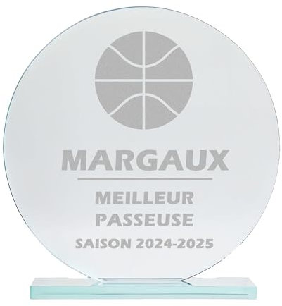 KDO MAGIC - Trophée Personnalisable - Coffret Cadeau Inclus - Trophée Verre personnalisé - Texte, prénom ou Date gravé - Grand Rond - Récompense, Compétition, Numéro 1 - Thème Sport