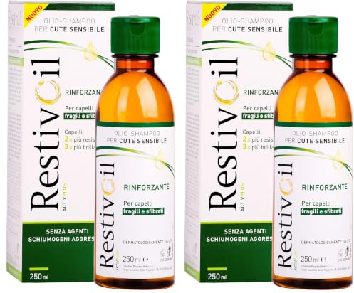 RestivOil Activplus Olio Shampoo rinforzante per capelli, fisiologico con azione ricostituente e riattivante, Senza Schiuma, per capelli fragili e sfibrati, 250 ml (Confezione da 2)