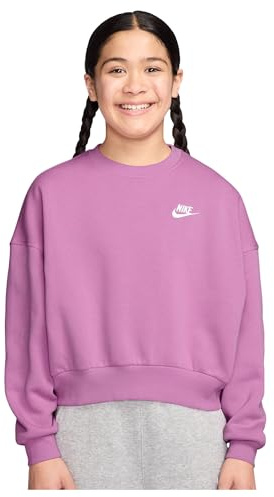 NIKE Girl's G NSW CLUB FLC BXY CRW LBR Sweatshirt, Lt Magenta/Lt Magenta/White, 7/8 Years