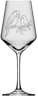 eXODA Weinglas 350ml Wellensittich Gravur spülmaschinenfest für Abende | Füllmenge 350 ml, elegante Gravur, spülmaschinenfest, Höhe 21 cm, Durchmesser 8 cm, verantwortungsvolle Herstellung