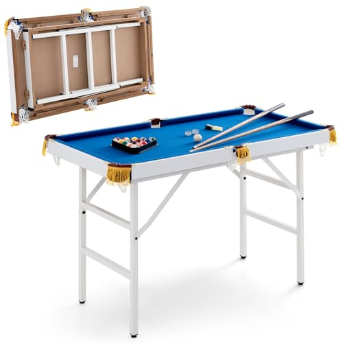 COSTWAY Mesa de Billar Plegable con Accesorios, Mesa de Billar Portátil con 2 Tacos, 2 Tizas, 16 Bolas, Triángulo y Cepillo para Toda la Familia, Niños y Adultos, 122 x 64 x 78 cm