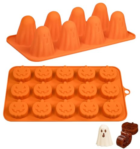 XFSRG 2 Stück Silikonformen Halloween mit Geist und Kürbisform Halloween Silikon Backform für Schokolade Bonbons Eiswürfel DIY Backen und Partydeko