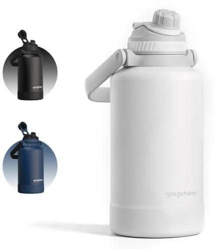 Magcheer Botella Acero Inoxidable Termica 2 litros con Asa(Blanco) | Aislamiento Doble Pared, Apertura Ancha, Sin BPA, A Prueba de Fugas, Apta Lavavajillas, para Gimnasio, Exterior, Deporte