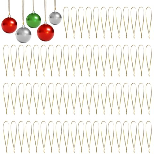 Weihnachtskugel Aufhänger, 200 Stück Weihnachtsverzierungs Band, Christbaumkugel Aufhänger, Weihnachten Ornament Band, Christbaumhaken für Party Dekorationen (Gold)